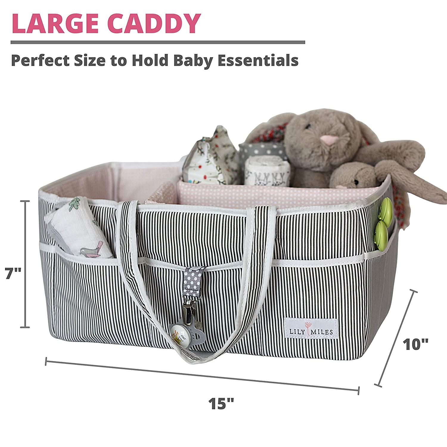 Lily Miles Baby Diaper Caddy - Large Organizer Tote Bag for Infant Boy or Girl - Baby Shower Basket - Nursery Must Haves - Registry Favorites - Collapsible Newborn Caddie Car Travel - Image 4